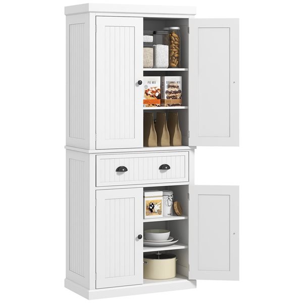HOMCOM White Composite 16 D x 72 H x 30-in W Freestanding Kitchen Pantry Cabinet w/ Drawer and Doors