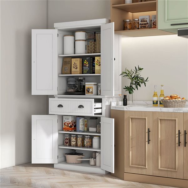 HOMCOM White Composite 16 D x 72 H x 30-in W Freestanding Kitchen Pantry Cabinet w/ Drawer and Doors