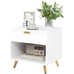 Table de chevet HOMCOM en composite blanc 16 p. x 19 h. x 20 po l. avec tiroir et espace de rangement ouvert