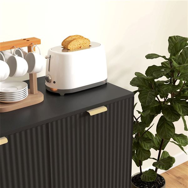 HOMCOM Black Composite 16 D x 32 H x 32-in W Kitchen Sideboard Buffet w/ Adjustable Shelves