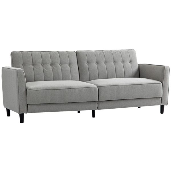 HOMCOM Modern Convertible Tufted Linen Sofa Bed, Folding Futon Bed Couch - Grey
