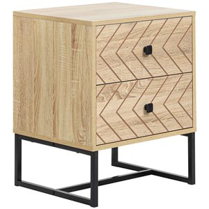 HOMCOM Natural Wood Composite 16 D x 24 H x 19-in W Nightstand w/ 2 Drawers and Zig Zag Design