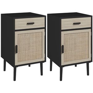 HOMCOM Set of 2 Black Composite 16 D x 27 H x 16-in W Nightstands w/ Drawer