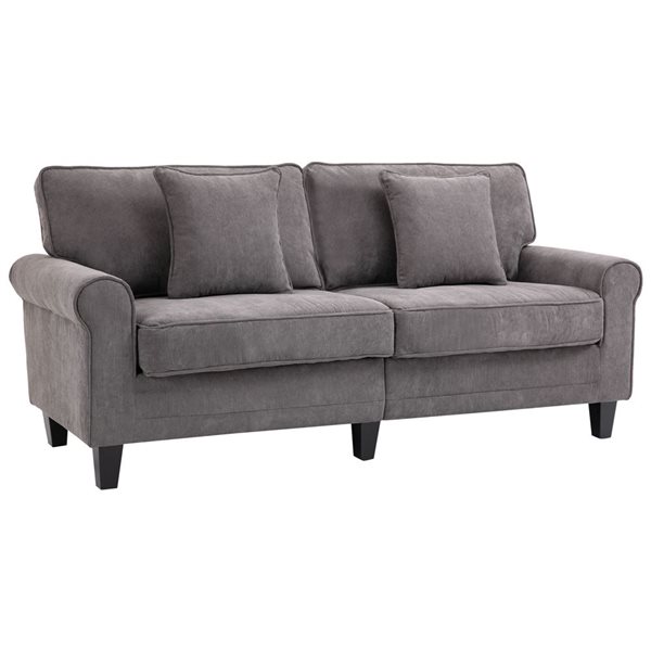 HOMCOM Modern Corduroy 3-Seater Sofa with Rolled Armrests - Grey