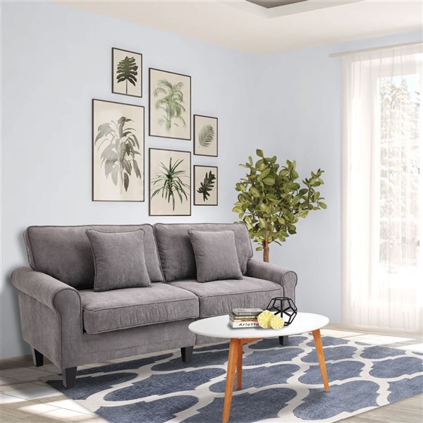HOMCOM Modern Corduroy 3-Seater Sofa with Rolled Armrests - Grey