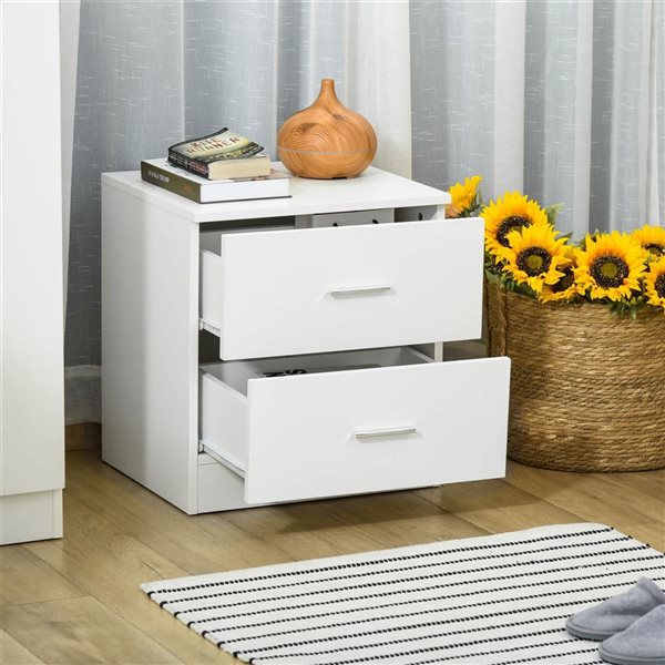HOMCOM White Composite 16 D x 19 H x 18-in W Modern Nightstand w/ 2 Drawers
