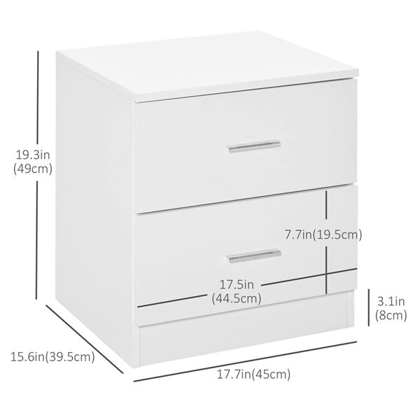 HOMCOM White Composite 16 D x 19 H x 18-in W Modern Nightstand w/ 2 Drawers