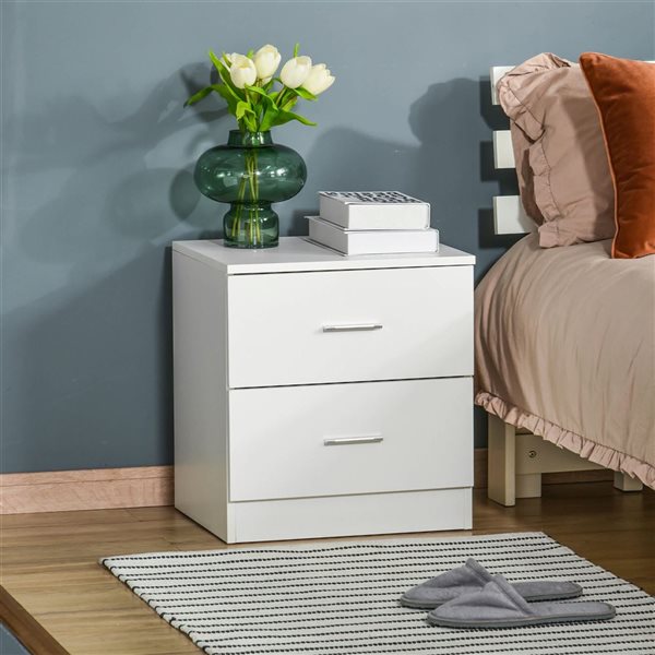 HOMCOM White Composite 16 D x 19 H x 18-in W Modern Nightstand w/ 2 Drawers
