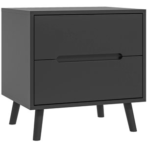 HOMCOM Black Composite 16 D x 20 H x 20-in W Nightstand w/ 2 Drawers and Wood Legs