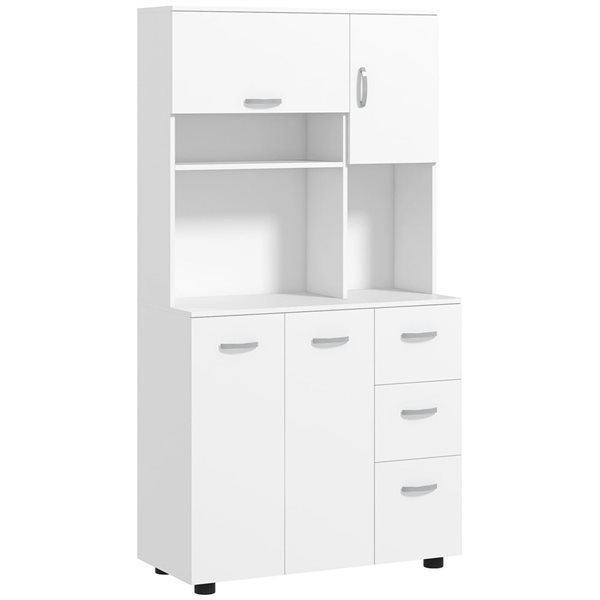 HOMCOM White Composite 16 D x 66 H x 35-in W Kitchen Buffet w/ Hutch and Drawers