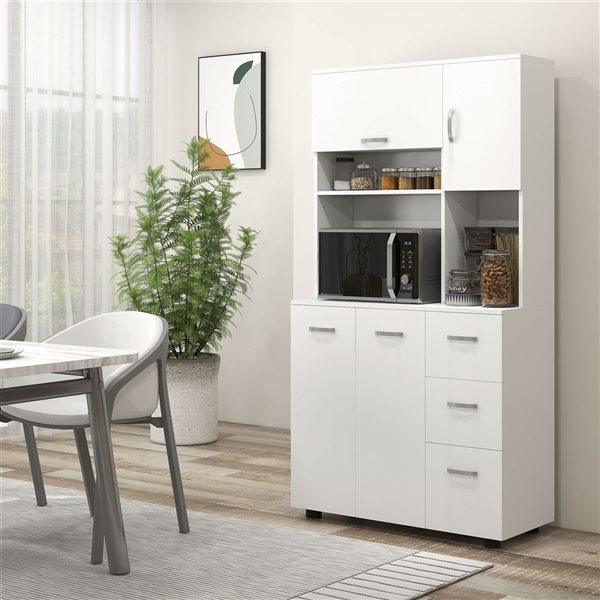 HOMCOM White Composite 16 D x 66 H x 35-in W Kitchen Buffet w/ Hutch and Drawers