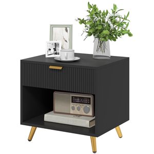 Table de chevet HOMCOM en composite noir 16 p. x 19 h. x 20 po l. avec 1 tiroir et espace de rangement ouvert