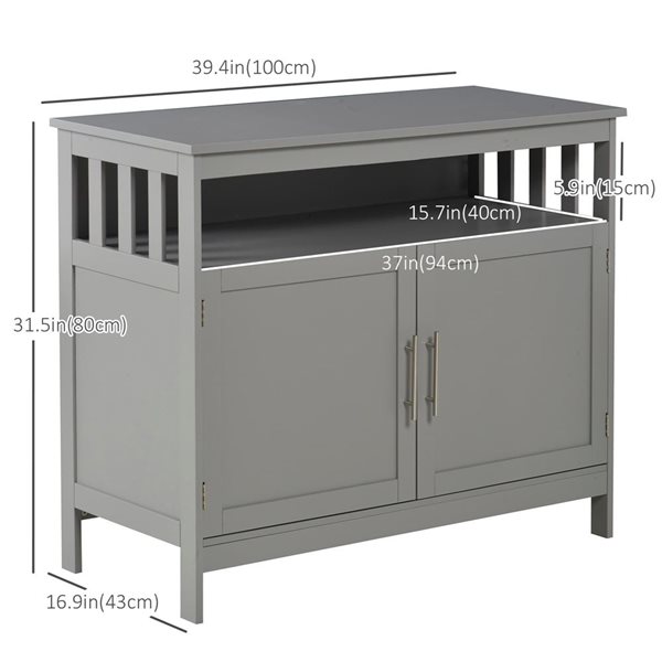 HOMCOM Grey Composite 17 D x 32 H x 39-in W Kitchen Sideboard w/ Wooden Storage Console Table
