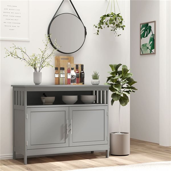 HOMCOM Grey Composite 17 D x 32 H x 39-in W Kitchen Sideboard w/ Wooden Storage Console Table