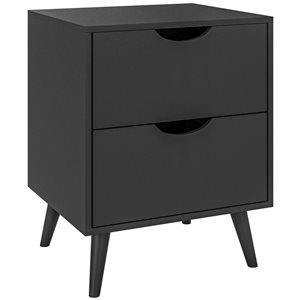 Table de chevet moderne HOMCOM en composite noir 14 p. x 20 h. x 16 po l. avec 2 tiroirs et pieds en bois