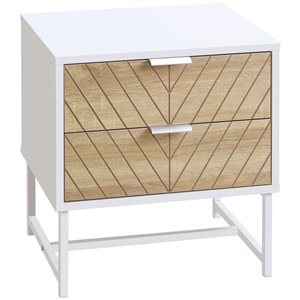HOMCOM White Composite 15 D x 19 H x 18-in W Nightstand w/ 2 Drawers and Steel Frame