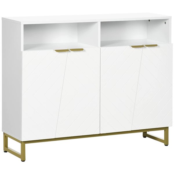 HOMCOM White Composite 12 D x 32 H x 39-in W Kitchen Buffet Sideboard w/ Adjustable Shelves and Metal Base