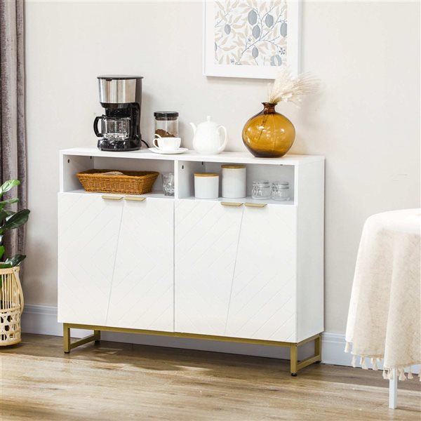 HOMCOM White Composite 12 D x 32 H x 39-in W Kitchen Buffet Sideboard w/ Adjustable Shelves and Metal Base
