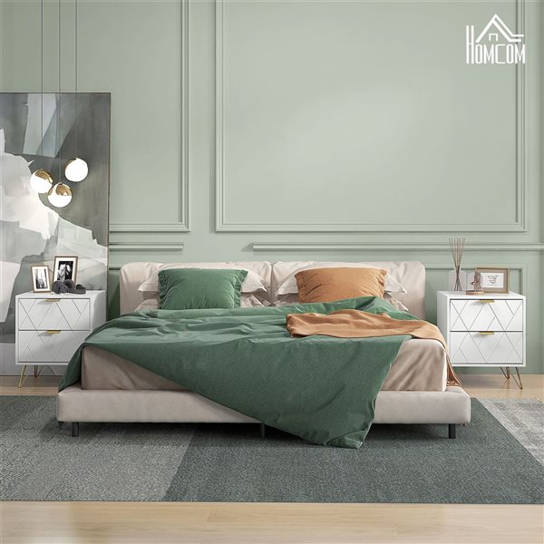 HOMCOM White Composite 16 D x 22 H x 18-in W Nightstand w/ 2 Drawers