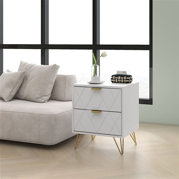 HOMCOM White Composite 16 D x 22 H x 18-in W Nightstand w/ 2 Drawers