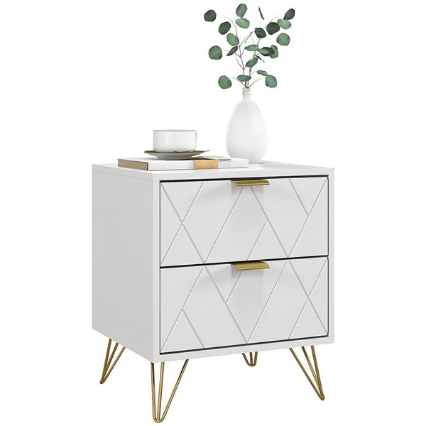 HOMCOM White Composite 16 D x 22 H x 18-in W Nightstand w/ 2 Drawers