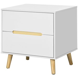 HOMCOM White Composite 16 D x 20 H x 20-in W Nightstand w/ 2 Drawers and Wood Legs