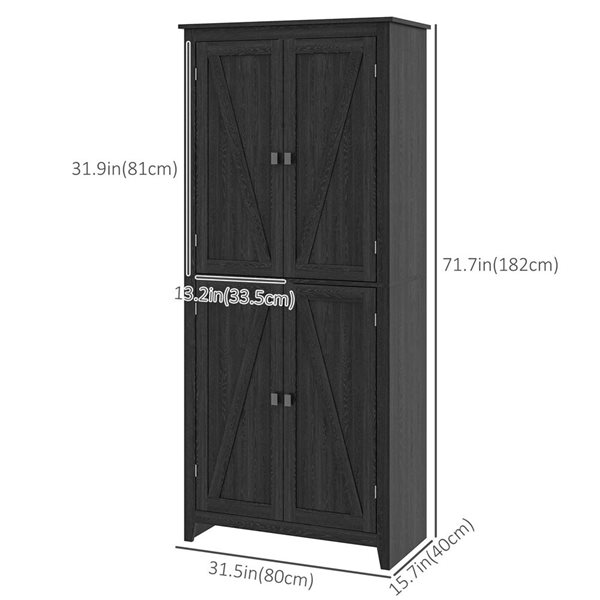 HOMCOM Black Composite 16 D x 72 H x 32-in W Freestanding Kitchen Pantry Cabinet