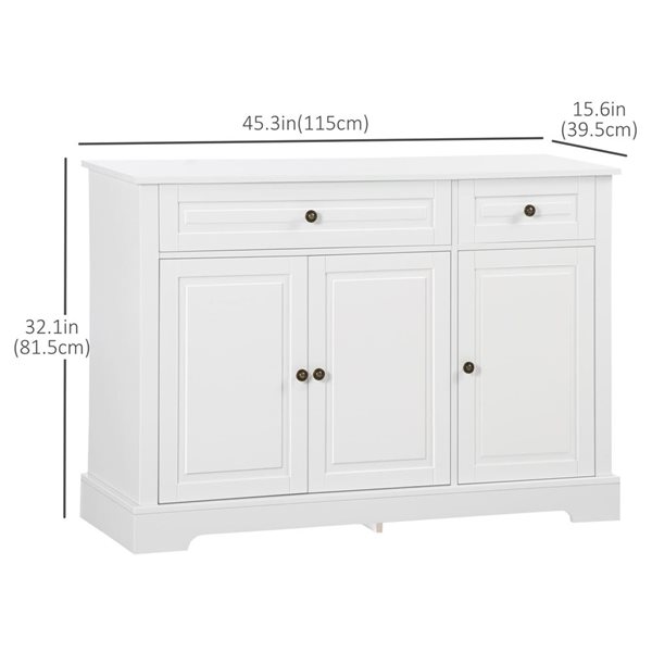 HOMCOM White Composite 16 D x 32 H x 45-in W Modern Kitchen Sideboard w/ 2 Drawers