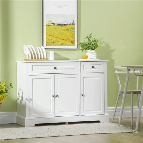 HOMCOM White Composite 16 D x 32 H x 45-in W Modern Kitchen Sideboard w/ 2 Drawers