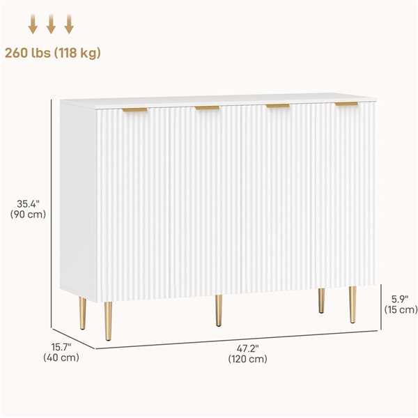 HOMCOM White Composite 16 D x 35 H x 47-in W Kitchen Sideboard Buffet w/ Adjustable Shelves