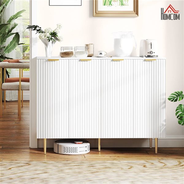 HOMCOM White Composite 16 D x 35 H x 47-in W Kitchen Sideboard Buffet w/ Adjustable Shelves