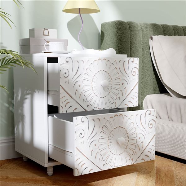 HOMCOM White Composite 14 D x 21 H x 18-in W Mid-Century Nightstand w/ 2 Drawers