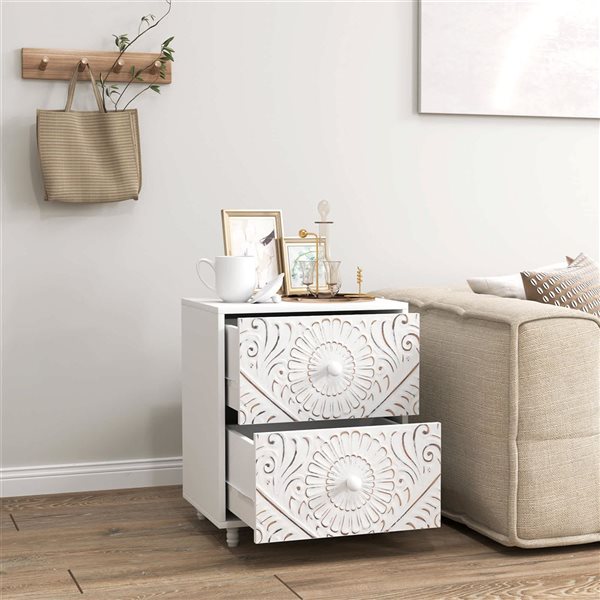 HOMCOM White Composite 14 D x 21 H x 18-in W Mid-Century Nightstand w/ 2 Drawers