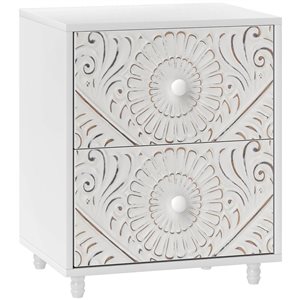 Table de chevet style milieu du siècle HOMCOM en composite blanc 16 p. x 21 h. x 18 po l. avec 2 tiroirs