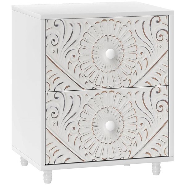 HOMCOM White Composite 14 D x 21 H x 18-in W Mid-Century Nightstand w/ 2 Drawers