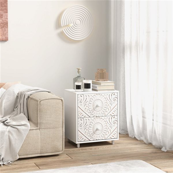 HOMCOM White Composite 14 D x 21 H x 18-in W Mid-Century Nightstand w/ 2 Drawers