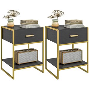 HOMCOM Set of 2 Black Composite 16 D x 24 H x 18-in W Nightstands w/ Drawer and Shelf