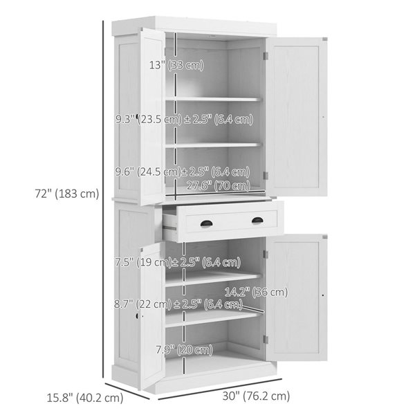 HOMCOM White Composite 16 D x 73 H x 30-in W Tall Kitchen Pantry Cabinet w/ Drawer