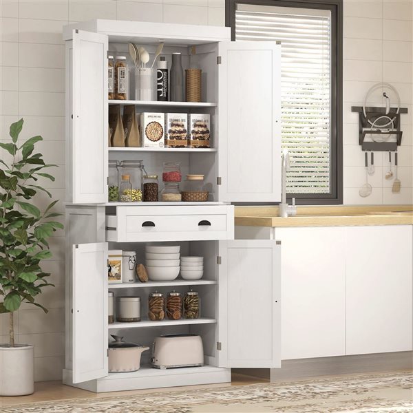 HOMCOM White Composite 16 D x 73 H x 30-in W Tall Kitchen Pantry Cabinet w/ Drawer