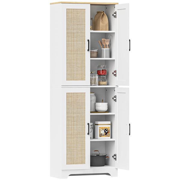 HOMCOM White Composite 12 D x 67 H x 24-in W Kitchen Pantry w/ 4 Rattan ...