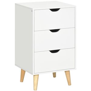HOMCOM White Composite 14 D x 27 H x 16-in W Nightstand w/ 3 Drawers and Wood Legs