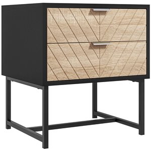 HOMCOM Black Composite 15 D x 19 H x 18-in W Nightstand w/ 2 Drawers and Steel Frame