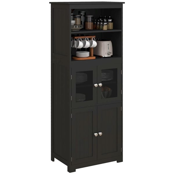 HOMCOM Black Composite 12 D x 64 H x 24-in W Kitchen Buffet w/ Hutch ...