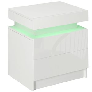 Table de chevet HOMCOM en composite blanc 14 p. x 21 h. x 18 po l. avec 2 tiroirs et lumières DEL