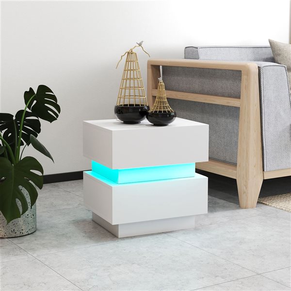 HOMCOM White Composite 14 D x 18 H x 18-in W Modern Nightstand w/ Charging Station and LED Light