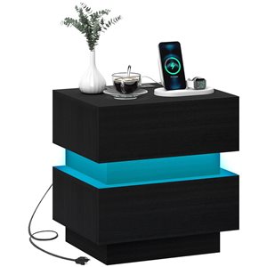HOMCOM Black Composite 14 D x 18 H x 18-in W Modern Nightstand w/ Charging Station and LED Light