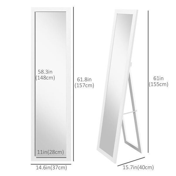 HOMCOM 61 x 15-in White Wood Composite Full-Length Freestanding/Wall-Mounted Framed Mirror