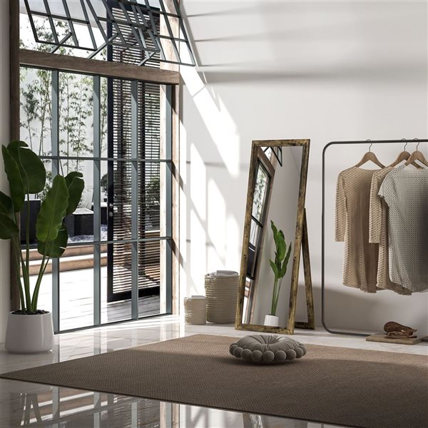 HOMCOM 58 x 20-in Rustic Brown Wood Composite Full-Length Freestanding Framed Mirror