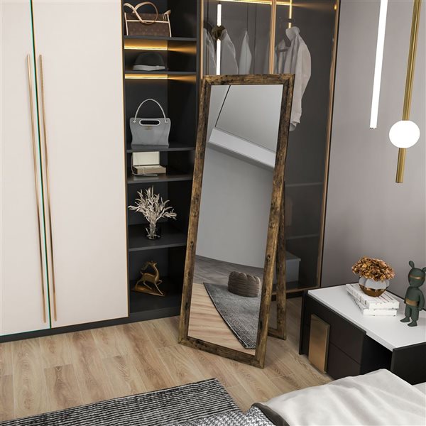 HOMCOM 58 x 20-in Rustic Brown Wood Composite Full-Length Freestanding Framed Mirror