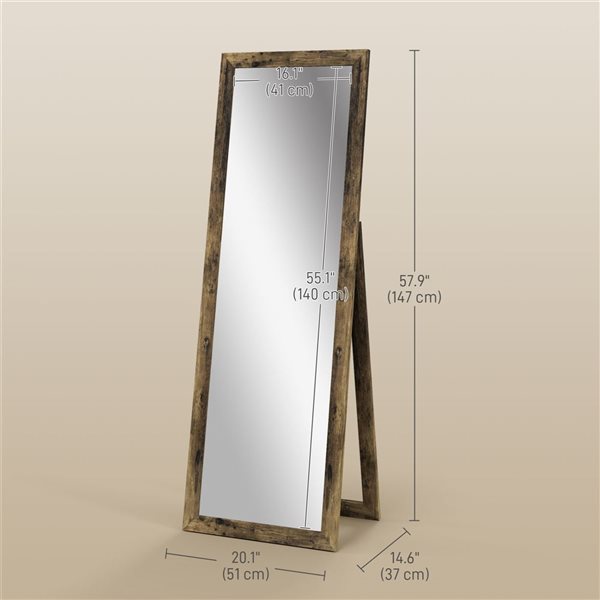 HOMCOM 58 x 20-in Rustic Brown Wood Composite Full-Length Freestanding Framed Mirror